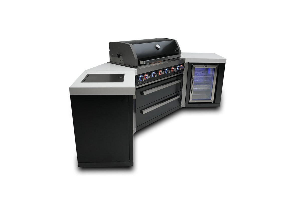 Mont Alpi 805 Black Stainless Steel BBQ Grill Island with 45 Degree Corners and Fridge - MAi805-BSS45FC - MyBBQDirect