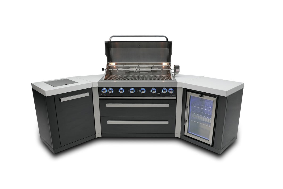 Mont Alpi 805 Black Stainless Steel BBQ Grill Island with 45 Degree Corners and Fridge - MAi805-BSS45FC - MyBBQDirect