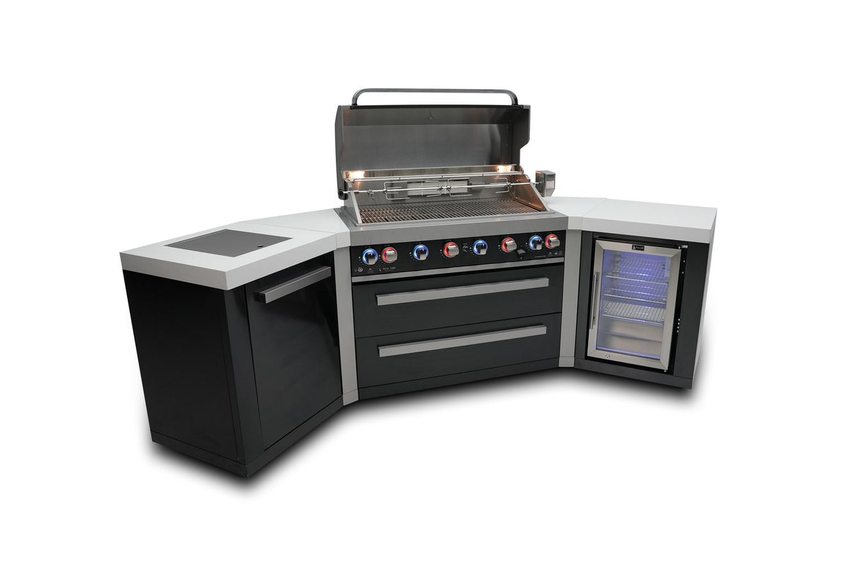 Mont Alpi 805 Black Stainless Steel BBQ Grill Island with 45 Degree Corners and Fridge - MAi805-BSS45FC - MyBBQDirect