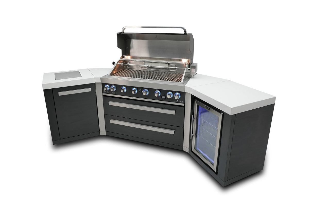 Mont Alpi 805 Black Stainless Steel BBQ Grill Island with 45 Degree Corners and Fridge - MAi805-BSS45FC - MyBBQDirect