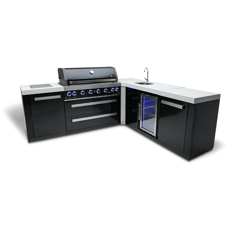 Mont Alpi 805 Black Stainless Steel BBQ Grill Island with 90 Degree Corner and Beverage Center - MAi805-BSS90BEV
