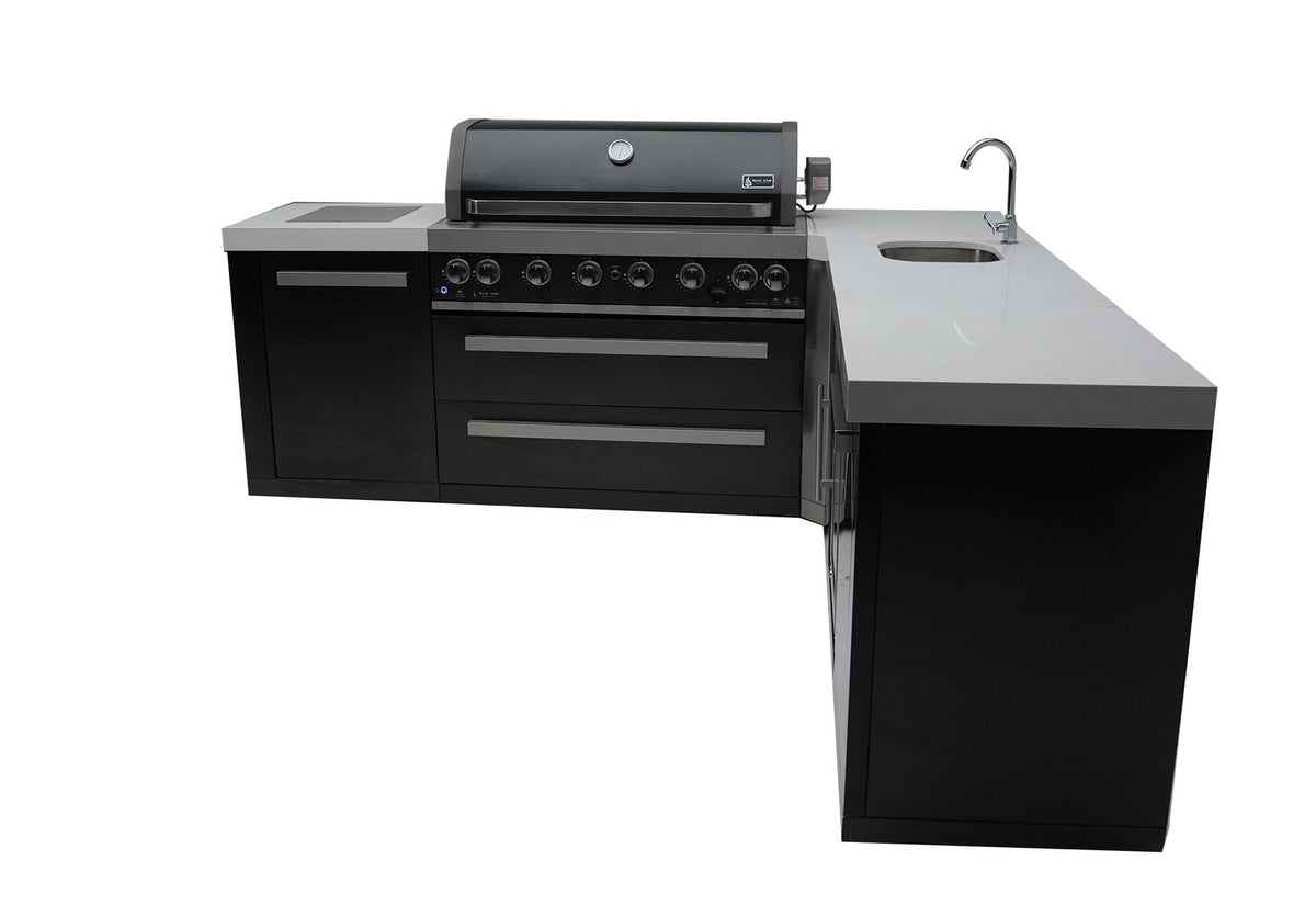 Mont Alpi 805 Black Stainless Steel BBQ Grill Island with 90 Degree Corner and Beverage Center - MAi805-BSS90BEV - MyBBQDirect