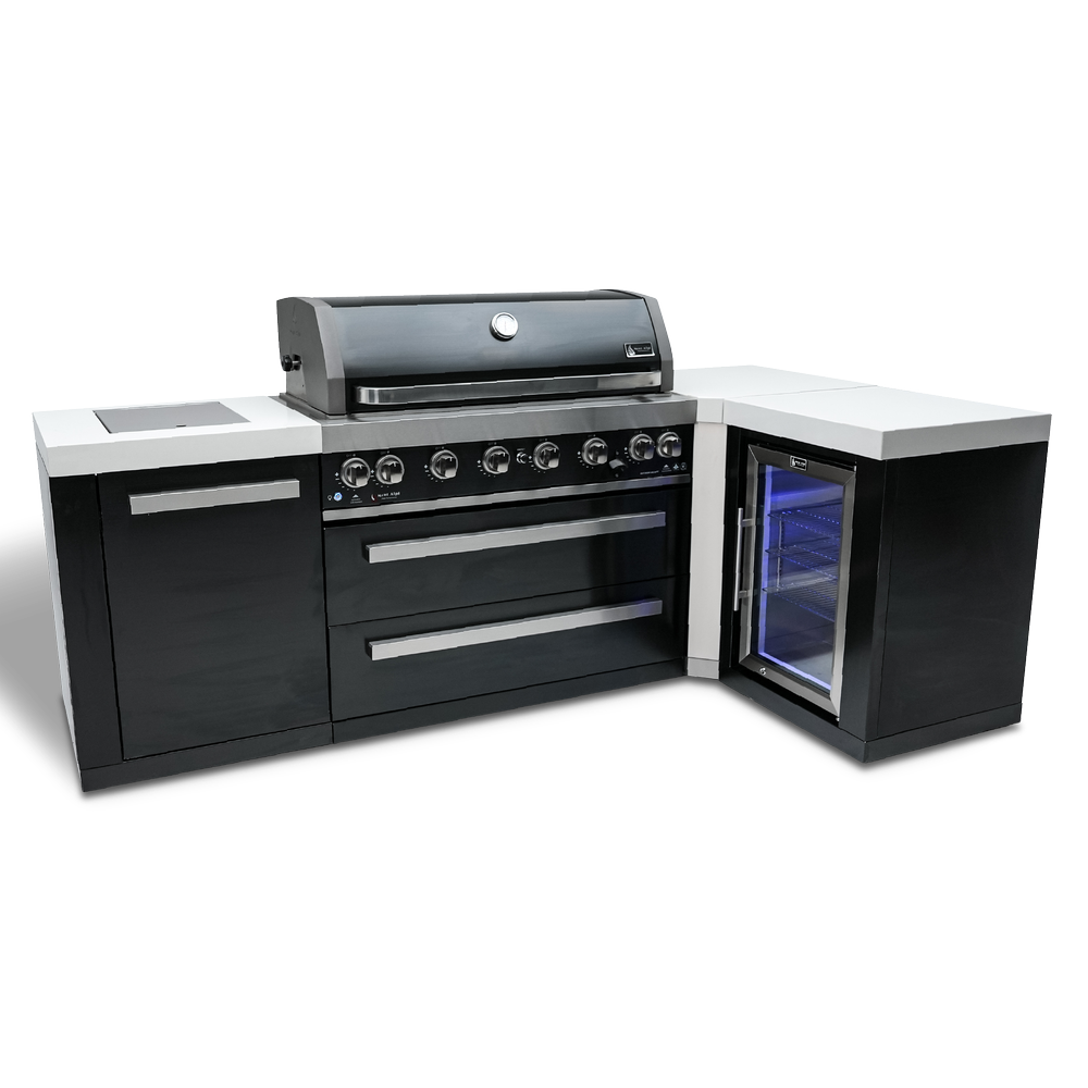 Mont Alpi 805 Black Stainless Steel Island with 90 Degree Corner and Fridge Cabinet - MAi805-BSS90FC - MyBBQDirect