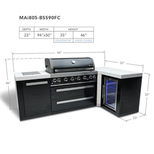 Mont Alpi 805 Black Stainless Steel Island with 90 Degree Corner and Fridge Cabinet - MAi805-BSS90FC - MyBBQDirect