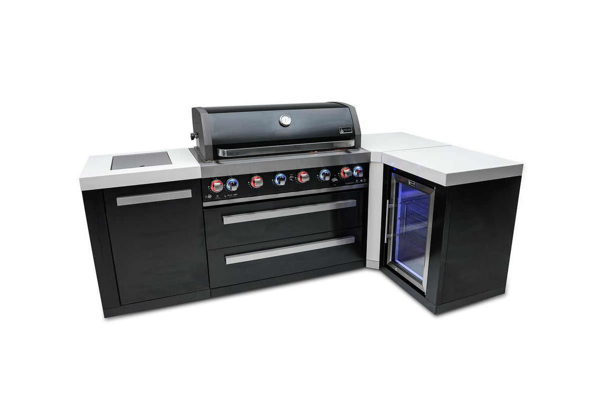 Mont Alpi 805 Black Stainless Steel Island with 90 Degree Corner and Fridge Cabinet - MAi805-BSS90FC - MyBBQDirect