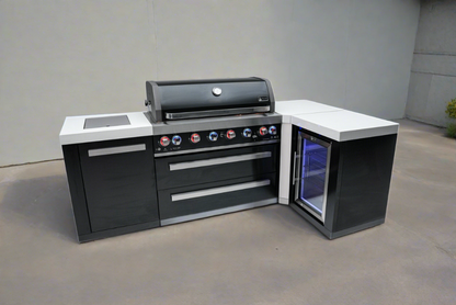 Mont Alpi 805 Black Stainless Steel Island with 90 Degree Corner and Fridge Cabinet - MAi805-BSS90FC - MyBBQDirect