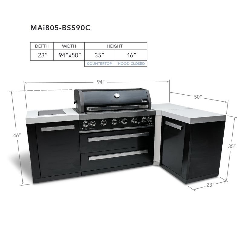 Mont Alpi 805 Black Stainless Steel Island With A 90-Degree Corner - MAi805-BSS90