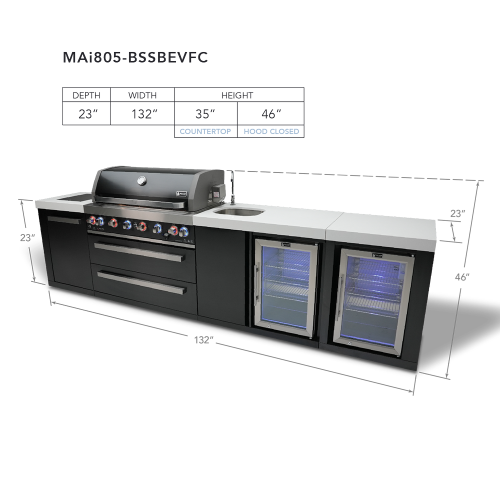 Mont Alpi 805 Black Stainless Steel Island with Beverage Center and Fridge Cabinet - MAi805-BSSBEVFC - MyBBQDirect