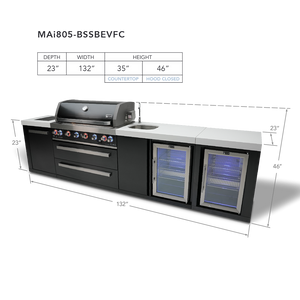 Mont Alpi 805 Black Stainless Steel Island with Beverage Center and Fridge Cabinet - MAi805-BSSBEVFC - MyBBQDirect