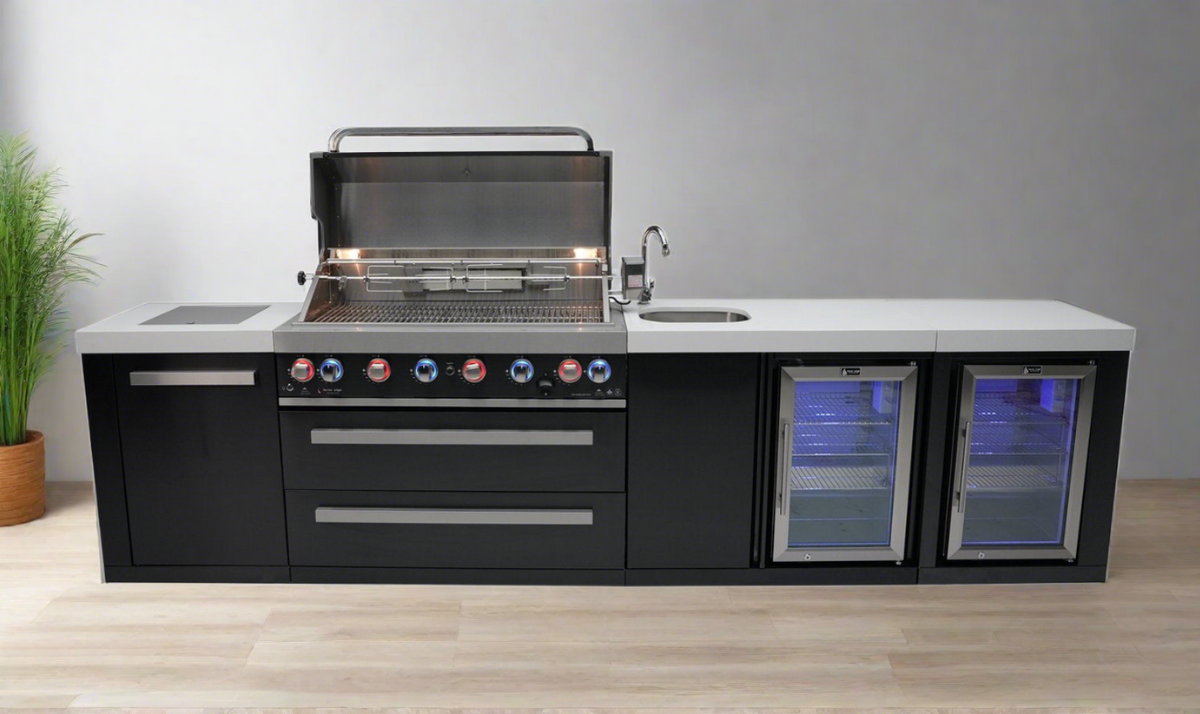 Mont Alpi 805 Black Stainless Steel Island with Beverage Center and Fridge Cabinet - MAi805-BSSBEVFC - MyBBQDirect