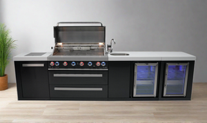 Mont Alpi 805 Black Stainless Steel Island with Beverage Center and Fridge Cabinet - MAi805-BSSBEVFC - MyBBQDirect