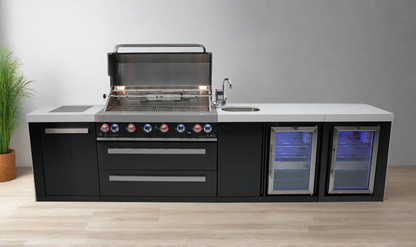 Mont Alpi 805 Black Stainless Steel Island with Beverage Center and Fridge Cabinet - MAi805-BSSBEVFC - MyBBQDirect