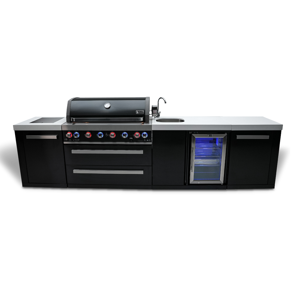 Mont Alpi Black Stainless Steel Island w/38" Grill & Beverage Center & Fridge - MAi805-BSSBEV - MyBBQDirect