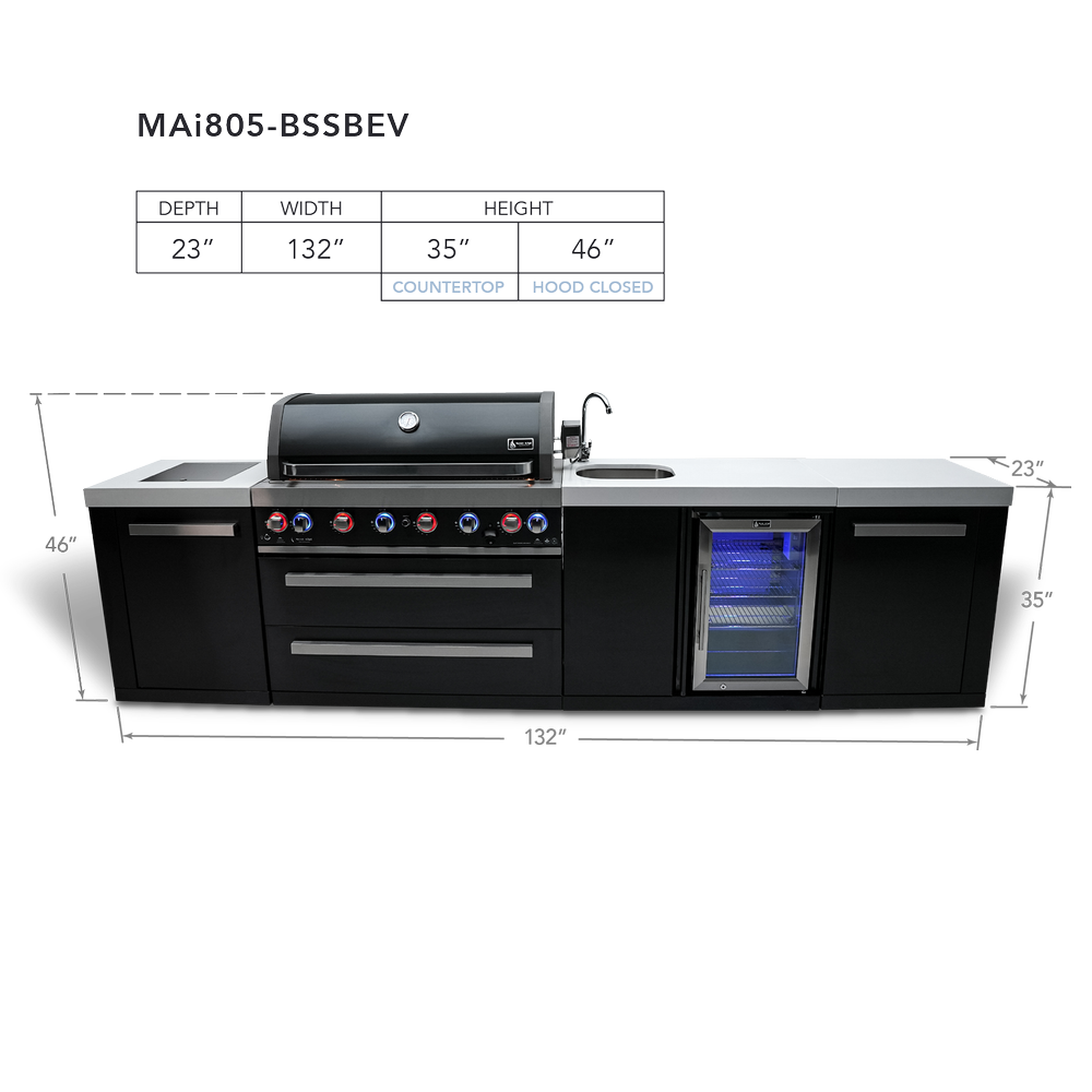 Mont Alpi Black Stainless Steel Island w/38" Grill & Beverage Center & Fridge - MAi805-BSSBEV - MyBBQDirect