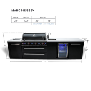 Mont Alpi Black Stainless Steel Island w/38" Grill & Beverage Center & Fridge - MAi805-BSSBEV - MyBBQDirect