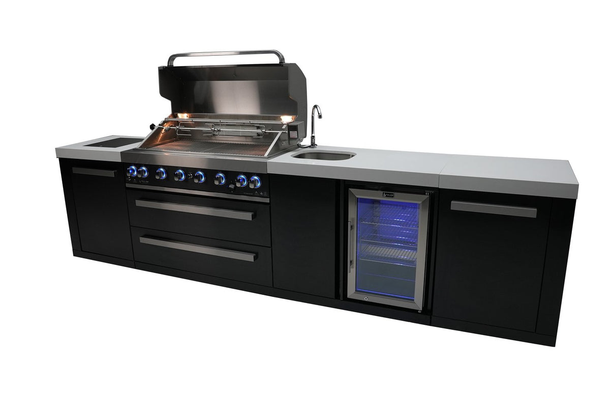 Mont Alpi Black Stainless Steel Island w/38" Grill & Beverage Center & Fridge - MAi805-BSSBEV - MyBBQDirect