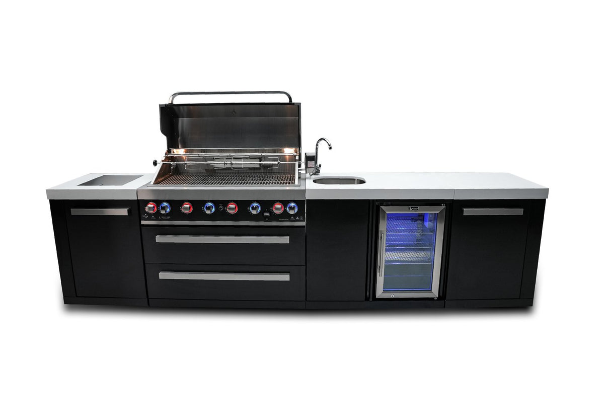 Mont Alpi Black Stainless Steel Island w/38" Grill & Beverage Center & Fridge - MAi805-BSSBEV - MyBBQDirect