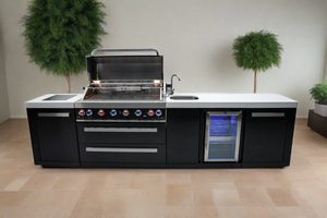 Mont Alpi Black Stainless Steel Island w/38" Grill & Beverage Center & Fridge - MAi805-BSSBEV - MyBBQDirect