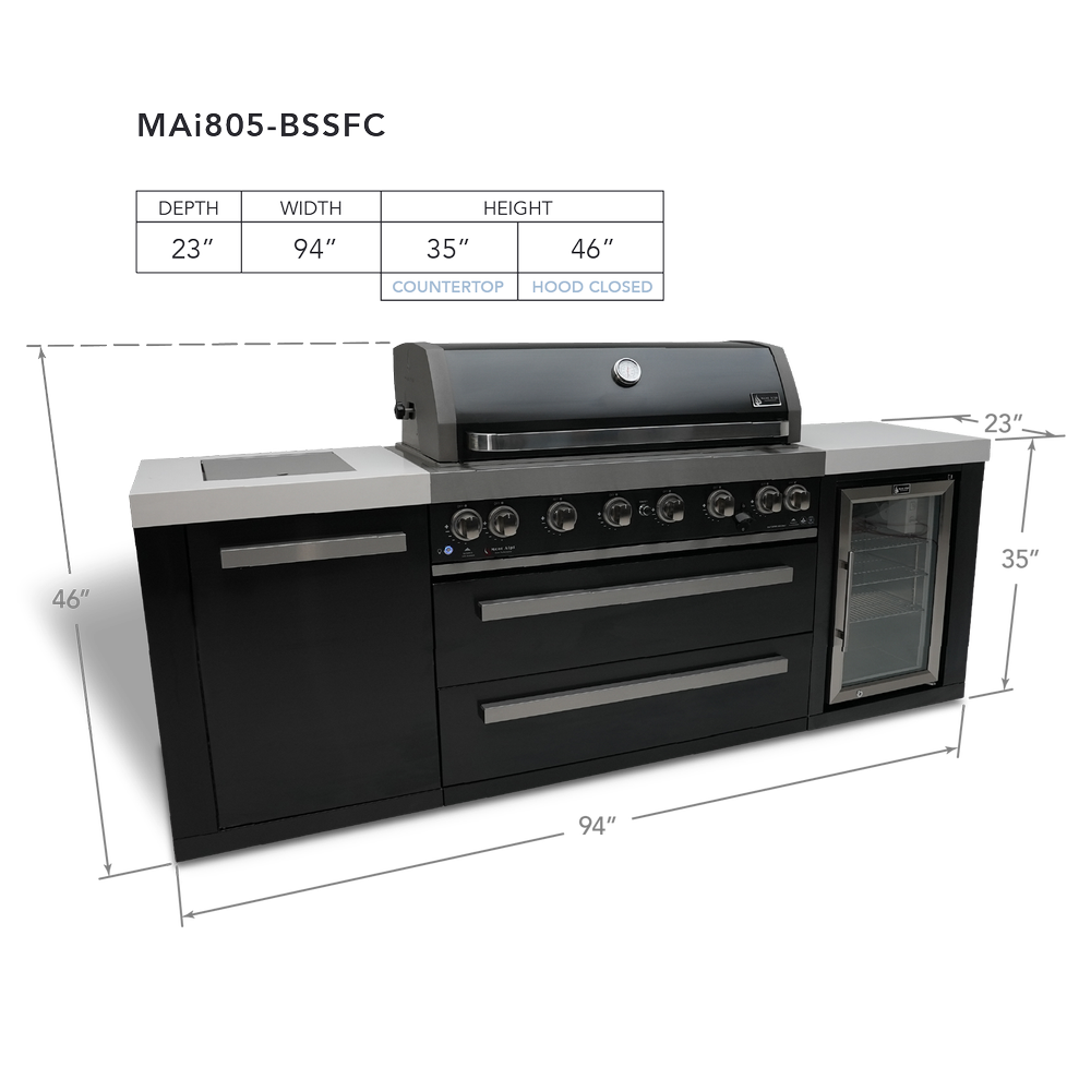 Mont Alpi 805 Black Stainless Steel Island with Fridge Cabinet - MAi805-BSSFC - MyBBQDirect