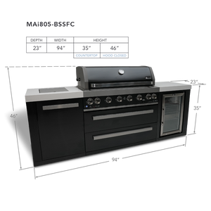 Mont Alpi 805 Black Stainless Steel Island with Fridge Cabinet - MAi805-BSSFC - MyBBQDirect