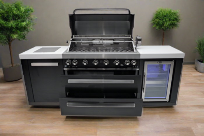 Mont Alpi 805 Black Stainless Steel Island with Fridge Cabinet - MAi805-BSSFC - MyBBQDirect