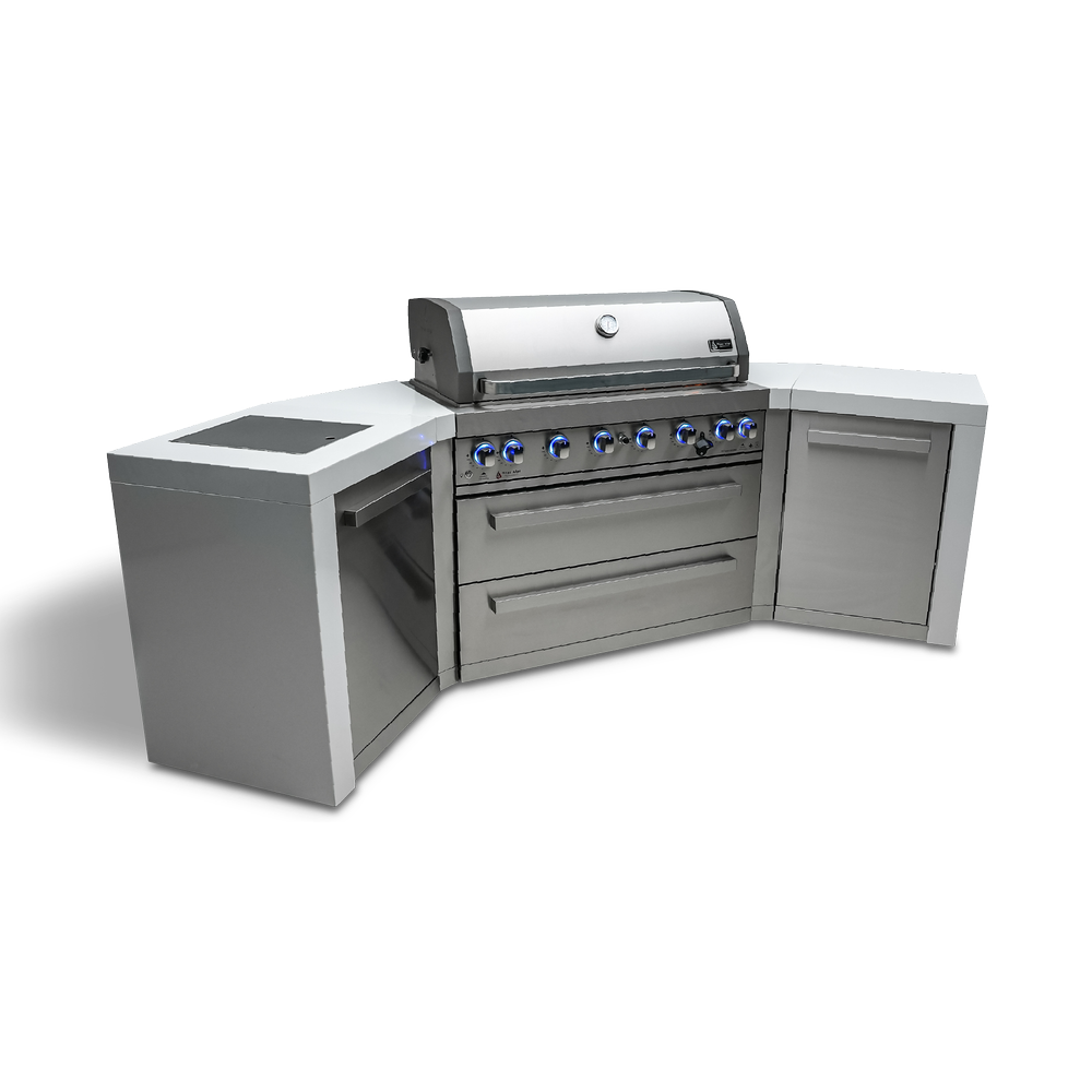 Mont Alpi 805 Deluxe BBQ Grill Island with 90 Degree Corner and Beverage Center 