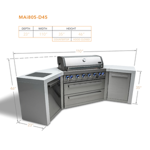 Mont Alpi 805 Deluxe BBQ Grill Island with 90 Degree Corner and Beverage Center 