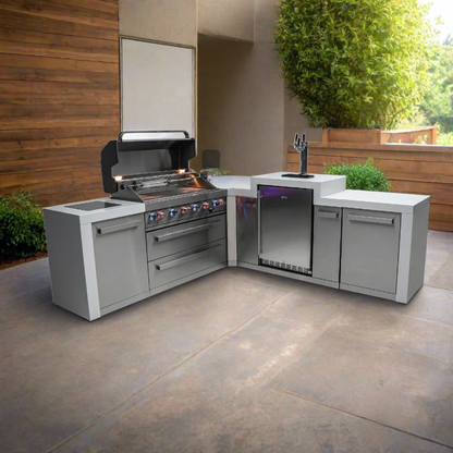 Mont Alpi 805 Deluxe BBQ Grill Island with 90 Degree Corner and Kegerator - MAi805-D90KEG - MyBBQDirect