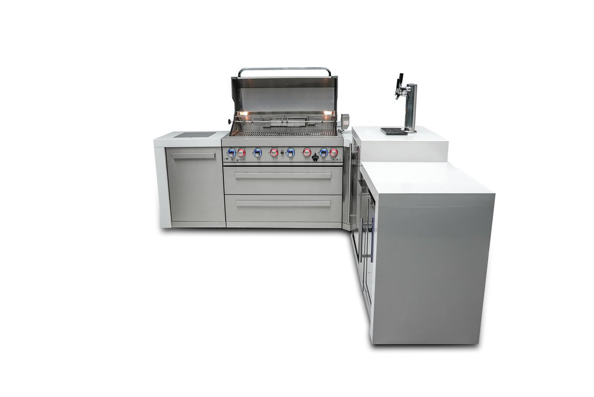 Mont Alpi 805 Deluxe BBQ Grill Island with 90 Degree Corner, Kegerator and Fridge Cabinet - MAi805-D90KEGFC - MyBBQDirect