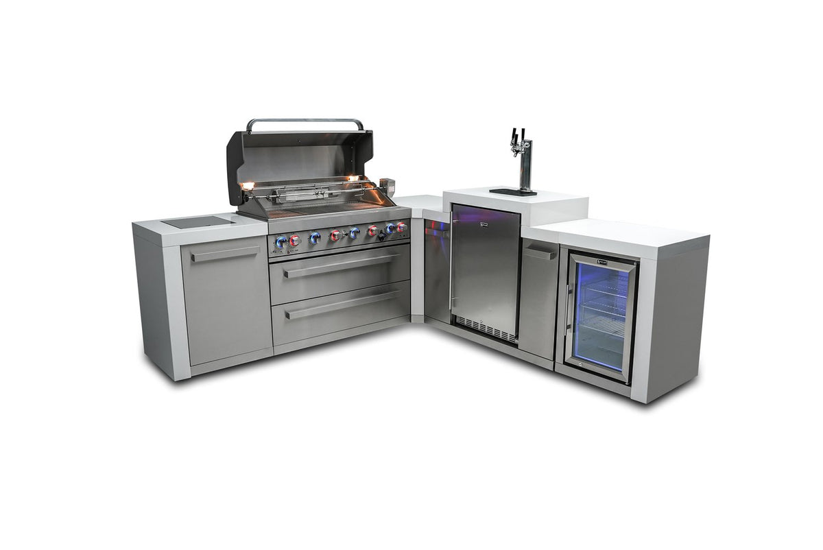 Mont Alpi 805 Deluxe BBQ Grill Island with 90 Degree Corner, Kegerator and Fridge Cabinet - MAi805-D90KEGFC - MyBBQDirect