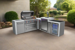 Mont Alpi 805 Deluxe BBQ Grill Island with 90 Degree Corner, Kegerator and Fridge Cabinet - MAi805-D90KEGFC - MyBBQDirect