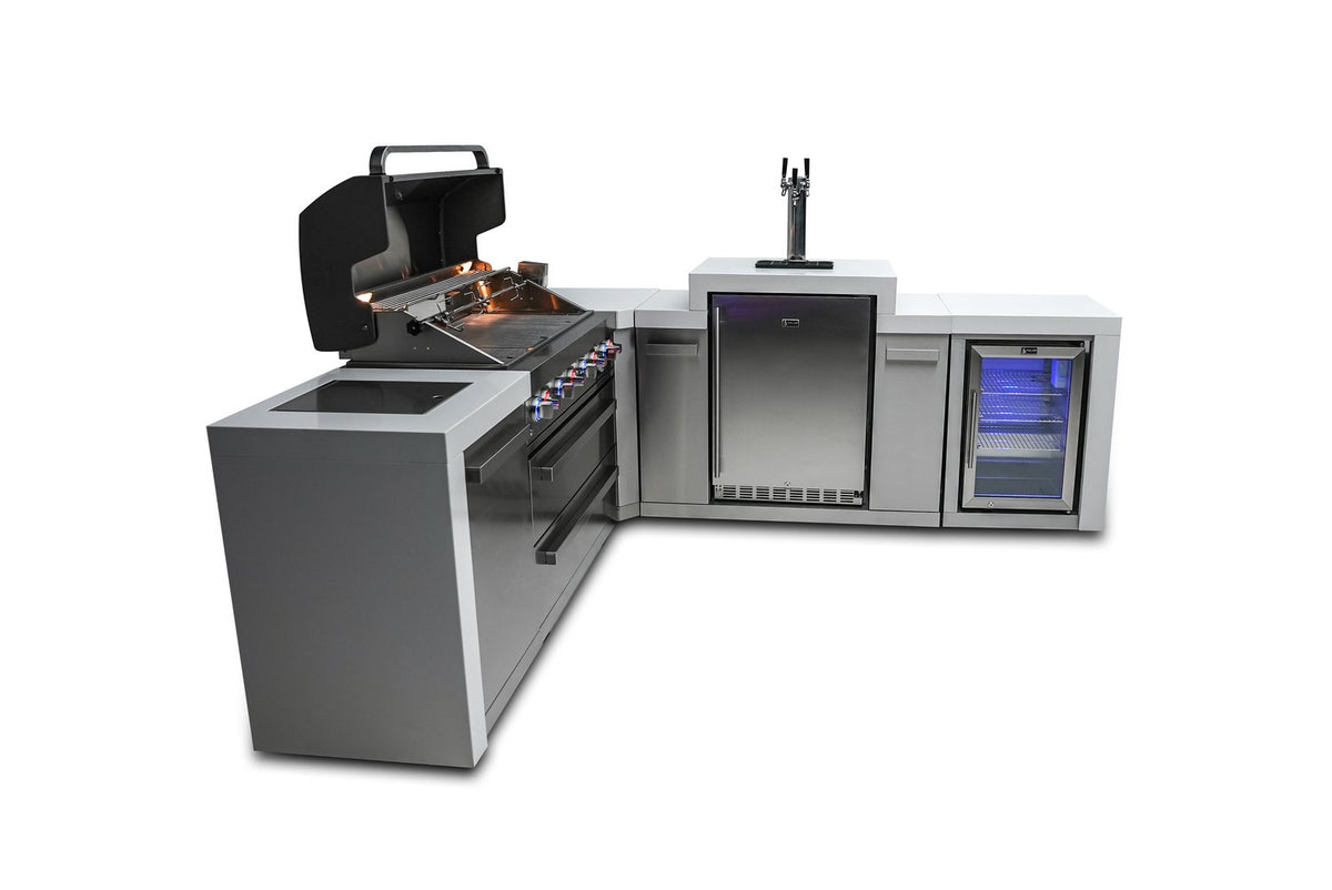 Mont Alpi 805 Deluxe BBQ Grill Island with 90 Degree Corner, Kegerator and Fridge Cabinet - MAi805-D90KEGFC - MyBBQDirect