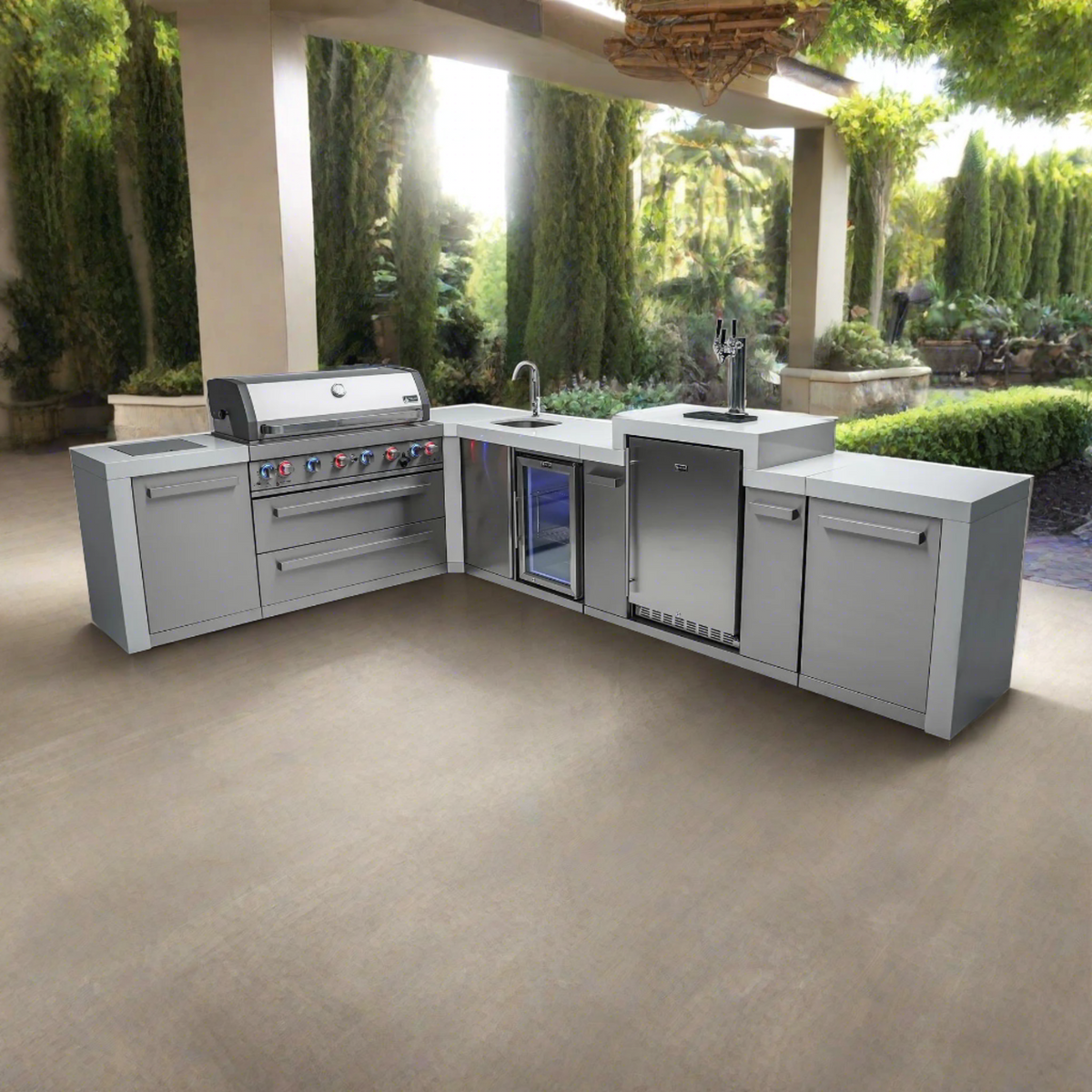 Mont Alpi 6-Burner Deluxe Island With A 90-Degree Corner, Kegerator And Beverage Center - MAi805-D90KEGBEV - MyBBQDirect