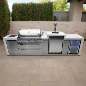 Mont Alpi 805 Deluxe BBQ Grill Island with Kegerator and Fridge Cabinet - MAI805-DKEGFC - MyBBQDirect