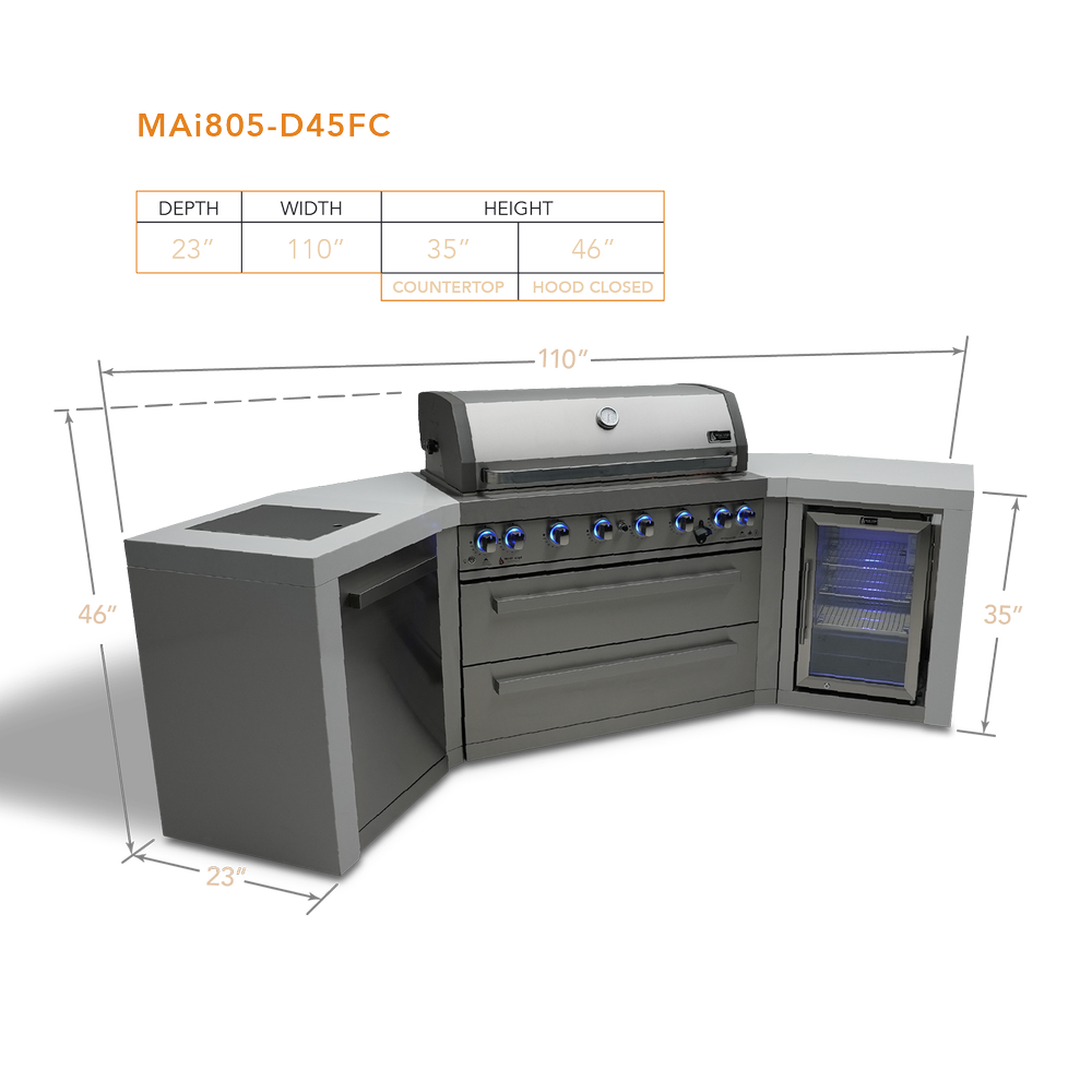 Mont Alpi 805 deluxe island with 45 degree corners and fridge cabinet - MAi805-D45FC - MyBBQDirect