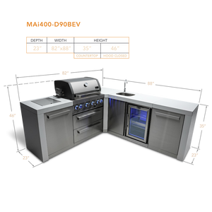 Mont Alpi 805 Deluxe Island with 90 Degree Corner and Beverage Center - MAi400-D90BEV - MyBBQDirect