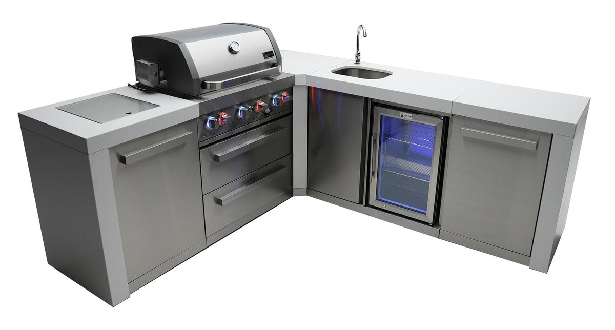 Mont Alpi 805 Deluxe Island with 90 Degree Corner and Beverage Center - MAi400-D90BEV - MyBBQDirect