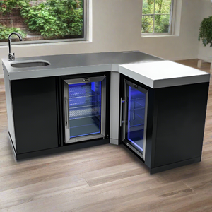 Mont Alpi Black Stainless Steel Beverage Center with 90 Degree Corner and fridge Cabinet - MA-BEVBSS90FC - MyBBQDirect