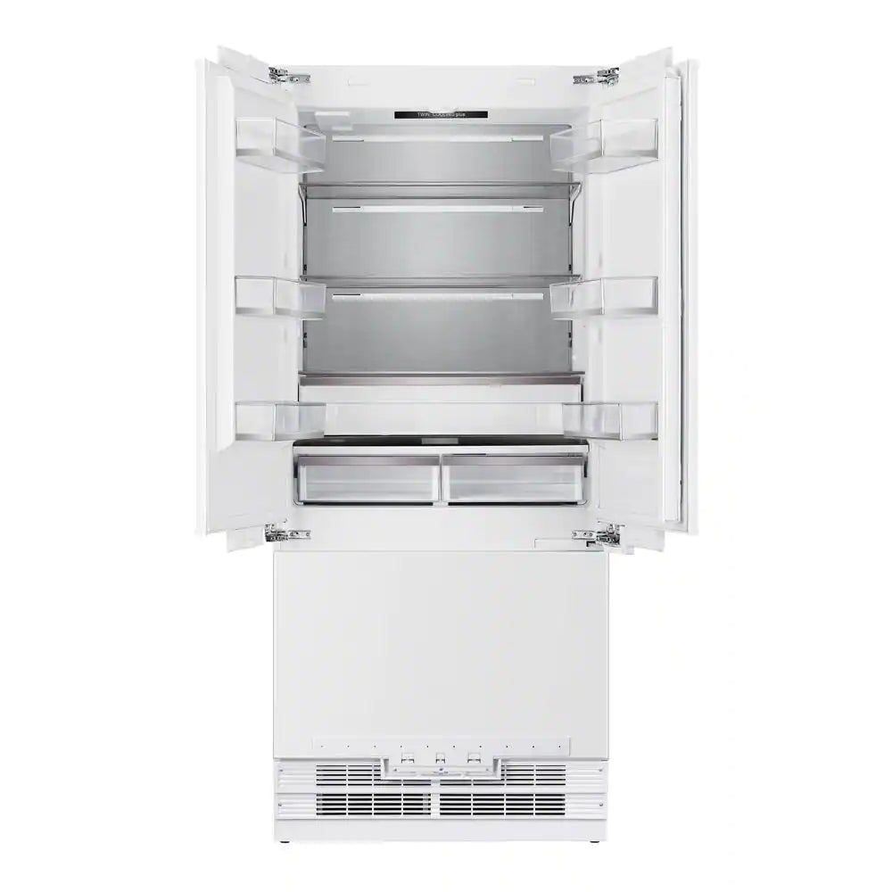 Kucht 5-Piece Appliance Package - 36-Inch Dual Range, 36-Inch Panel Ready Refrigerator, Under Cabinet Hood, Panel Ready Dishwasher, & Microwave Drawer