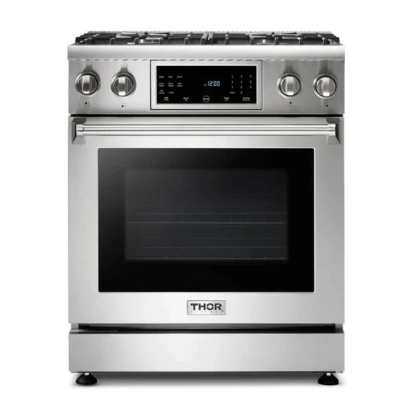 Thor Kitchen 30-inch Tilt Panel Gas Range + Range Hood Package — Professional 2-Piece Kitchen Set