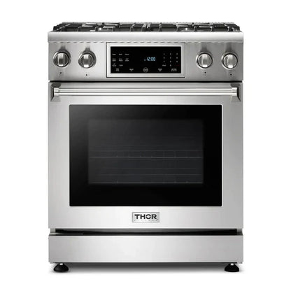 Thor Kitchen 30-inch Tilt Panel Gas Range + Range Hood Package — Professional 2-Piece Kitchen Set