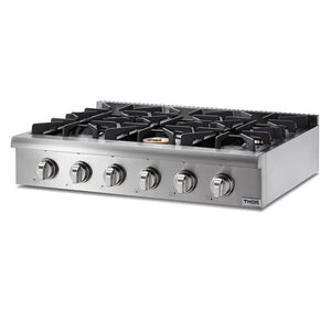 Thor Kitchen 36-Inch Gas Cooktop in Stainless Steel with 6 Burners HRT3618U