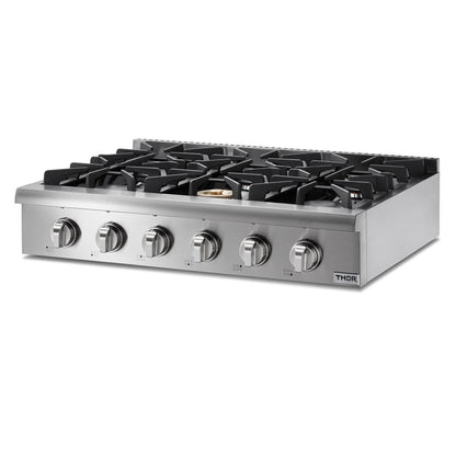 Thor Kitchen 36-Inch Gas Cooktop in Stainless Steel with 6 Burners HRT3618U