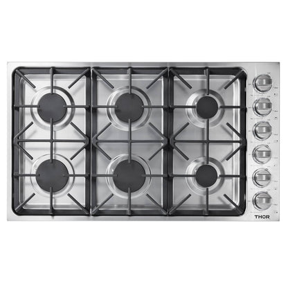 Thor Kitchen 36-Inch Professional Drop-In Gas Cooktop with Six Burners in Stainless Steel TGC3601