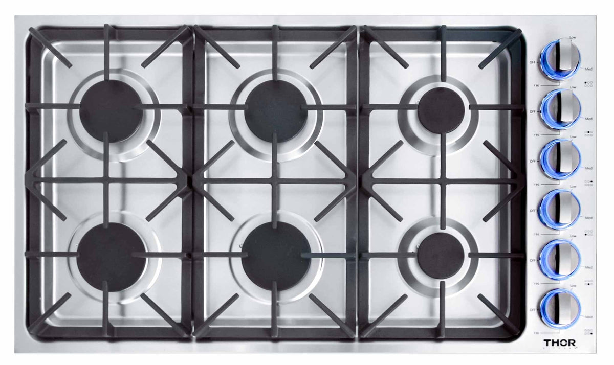 Thor Kitchen 36-Inch Professional Drop-In Gas Cooktop with Six Burners in Stainless Steel TGC3601