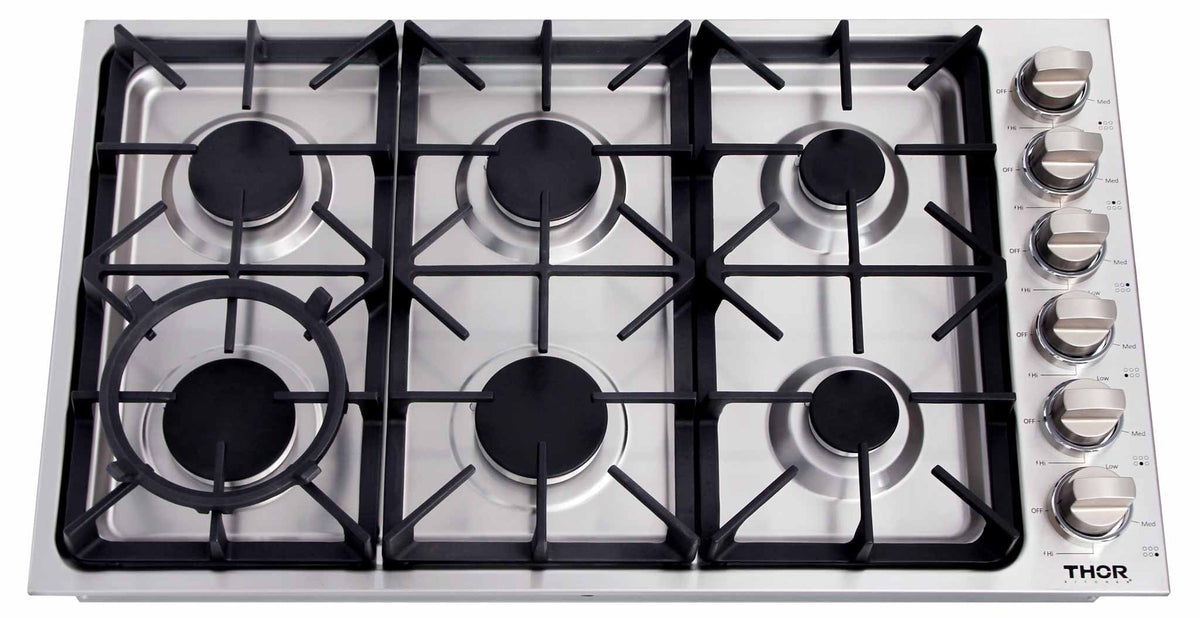 Thor Kitchen 36-Inch Professional Drop-In Gas Cooktop with Six Burners in Stainless Steel TGC3601