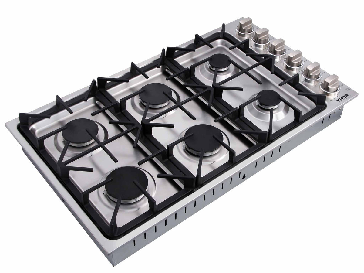 Thor Kitchen 36-Inch Professional Drop-In Gas Cooktop with Six Burners in Stainless Steel TGC3601
