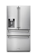 Thor Kitchen 4-Piece Appliance Package - 36-Inch Gas Range, Pro-Style Wall Mount Range Hood, Refrigerator with Water Dispenser, and Dishwasher in Stainless Steel