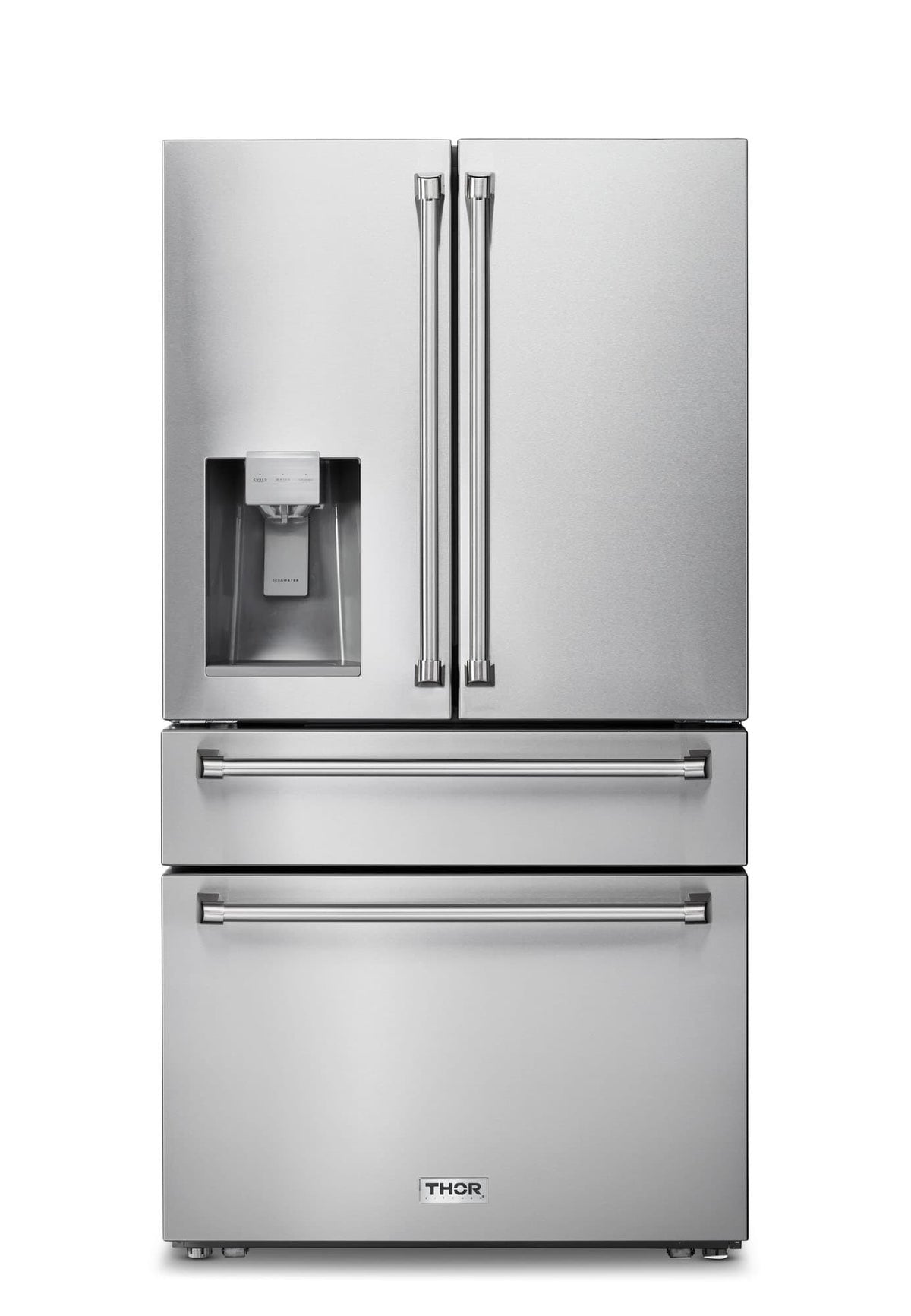 Thor Kitchen 4-Piece Appliance Package - 30-Inch Electric Range with Tilt Panel, Refrigerator with Water Dispenser, Wall Mount Hood, & Dishwasher in Stainless Steel