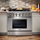 Thor Kitchen 4-Piece Pro Appliance Package - 36-Inch Dual Fuel Range, French Door Refrigerator, Dishwasher, and Microwave Drawer in Stainless Steel